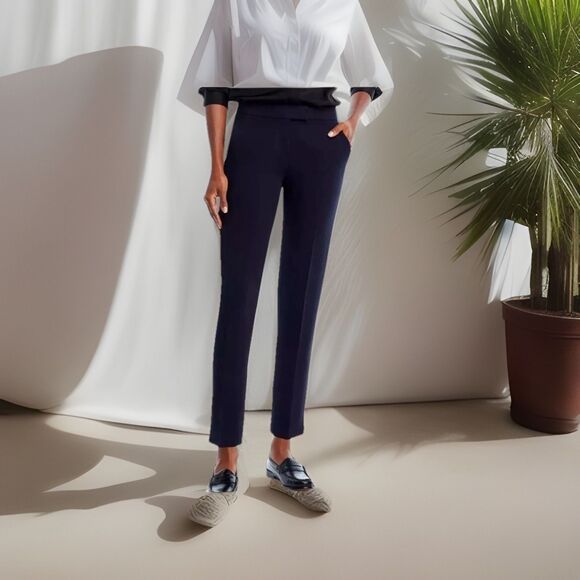 Theory Ibbey Admiral BLACK  Straight-Leg Pants | Size  12 PREOWNED - Picture 1 of 8